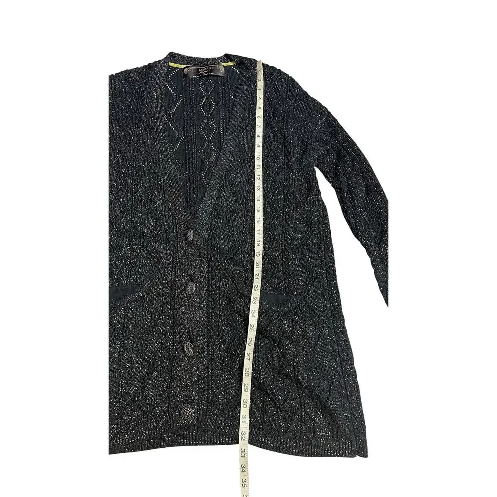 Whimsigoth Free People New Romantics Black Metallic Bang Bang Long Cardigan Sz M